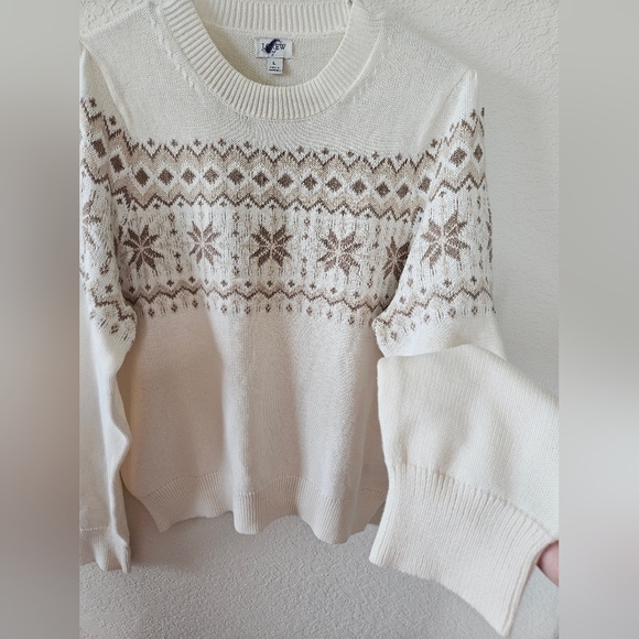 NWT J. Crew Factory Cotton Neutral Fair Isle Crewneck Sweater size L - Picture 3 of 11